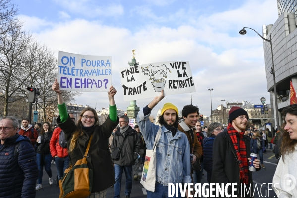 La manifestation contre la reforme des retraites, paris le11/02/2023