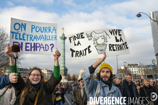 La manifestation contre la reforme des retraites, paris le11/02/2023