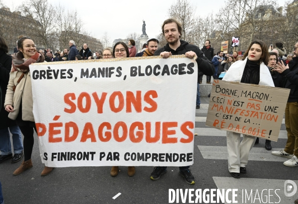 La manifestation contre la reforme des retraites, paris le11/02/2023