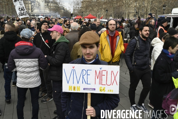 La manifestation contre la reforme des retraites, paris le11/02/2023