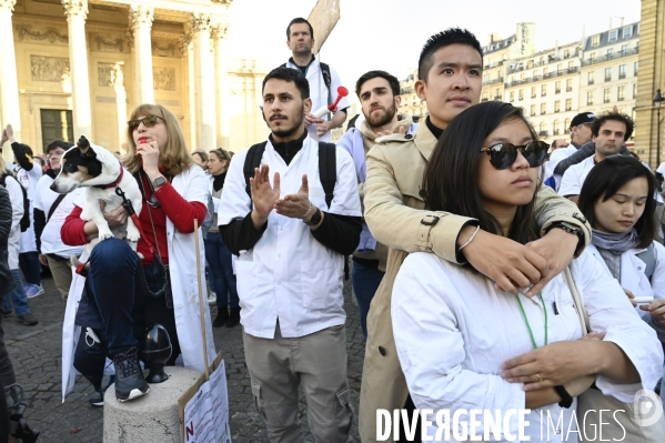 Manifestation des médecins contre la loi RIST, et pour demander une augmentation du prix de la consultation . Demonstration of doctors in Paris.