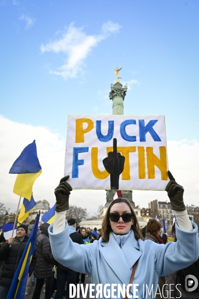 Guerre en UKRAINE. Manifestation pour l anniversaire de l invasion RUSSE en UKRAINE. Le 25.02.2023. Demonstration for the anniversary of the Russian invasion in Ukraine.