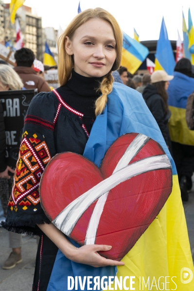 Guerre en UKRAINE. Manifestation pour l anniversaire de l invasion RUSSE en UKRAINE. Le 25.02.2023. Demonstration for the anniversary of the Russian invasion in Ukraine.