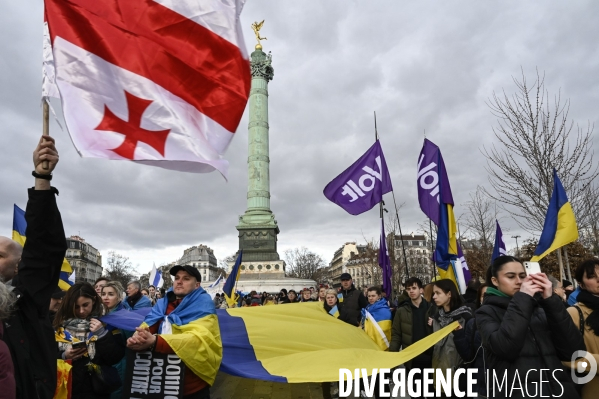 Guerre en UKRAINE. Manifestation pour l anniversaire de l invasion RUSSE en UKRAINE. Le 25.02.2023. Demonstration for the anniversary of the Russian invasion in Ukraine.