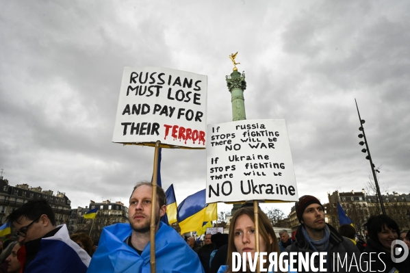 Guerre en UKRAINE. Manifestation pour l anniversaire de l invasion RUSSE en UKRAINE. Le 25.02.2023. Demonstration for the anniversary of the Russian invasion in Ukraine.