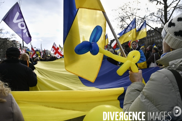 Guerre en UKRAINE. Manifestation pour l anniversaire de l invasion RUSSE en UKRAINE. Le 25.02.2023. Demonstration for the anniversary of the Russian invasion in Ukraine.