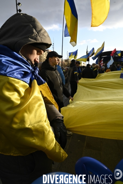 Guerre en UKRAINE. Manifestation pour l anniversaire de l invasion RUSSE en UKRAINE. Le 25.02.2023. Demonstration for the anniversary of the Russian invasion in Ukraine.