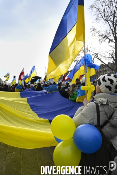 Guerre en UKRAINE. Manifestation pour l anniversaire de l invasion RUSSE en UKRAINE. Le 25.02.2023. Demonstration for the anniversary of the Russian invasion in Ukraine.