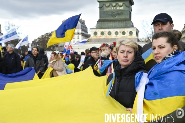 Guerre en UKRAINE. Manifestation pour l anniversaire de l invasion RUSSE en UKRAINE. Le 25.02.2023. Demonstration for the anniversary of the Russian invasion in Ukraine.