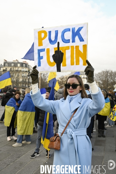 Guerre en UKRAINE. Manifestation pour l anniversaire de l invasion RUSSE en UKRAINE. Le 25.02.2023. Demonstration for the anniversary of the Russian invasion in Ukraine.