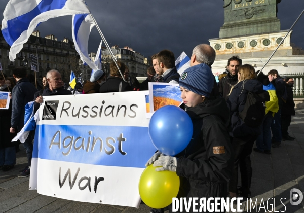 Guerre en UKRAINE. Manifestation pour l anniversaire de l invasion RUSSE en UKRAINE. Le 25.02.2023. Demonstration for the anniversary of the Russian invasion in Ukraine.