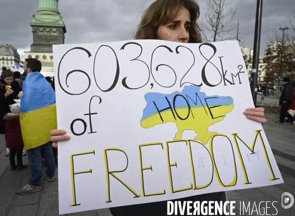 Guerre en UKRAINE. Manifestation pour l anniversaire de l invasion RUSSE en UKRAINE. Le 25.02.2023. Demonstration for the anniversary of the Russian invasion in Ukraine.