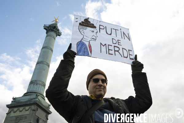 Guerre en UKRAINE. Manifestation pour l anniversaire de l invasion RUSSE en UKRAINE. Le 25.02.2023. Demonstration for the anniversary of the Russian invasion in Ukraine.