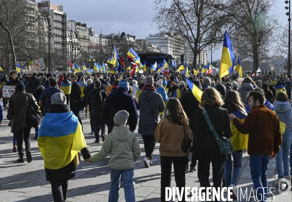 Guerre en UKRAINE. Manifestation pour l anniversaire de l invasion RUSSE en UKRAINE. Le 25.02.2023. Demonstration for the anniversary of the Russian invasion in Ukraine.