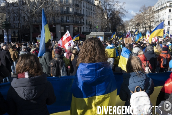 Guerre en UKRAINE. Manifestation pour l anniversaire de l invasion RUSSE en UKRAINE. Le 25.02.2023. Demonstration for the anniversary of the Russian invasion in Ukraine.