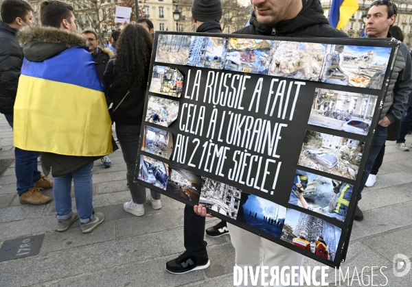 Guerre en UKRAINE. Manifestation pour l anniversaire de l invasion RUSSE en UKRAINE. Le 25.02.2023. Demonstration for the anniversary of the Russian invasion in Ukraine.