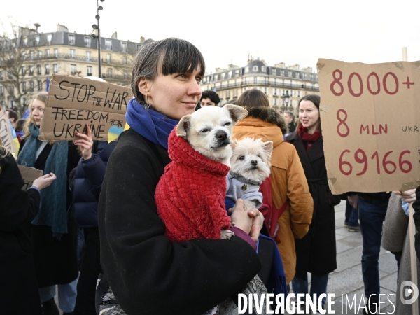 Guerre en UKRAINE. Manifestation pour l anniversaire de l invasion RUSSE en UKRAINE. Le 25.02.2023. Demonstration for the anniversary of the Russian invasion in Ukraine.