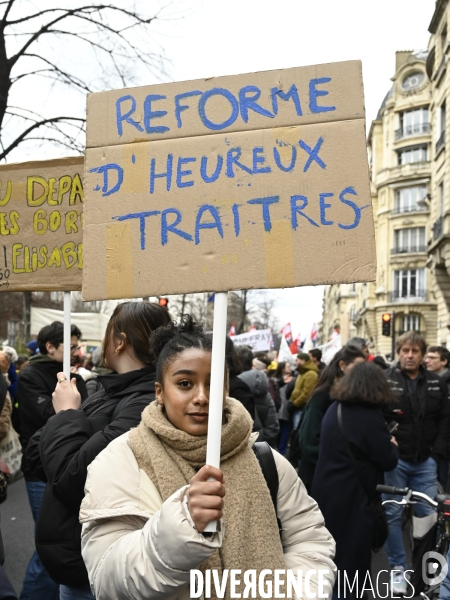 La jeunesse et les professeurs à la MANIFESTATION CONTRE LA REFORME DES RETRAITES, PARIS le 07/03/2023, 6e journée de mobilisation