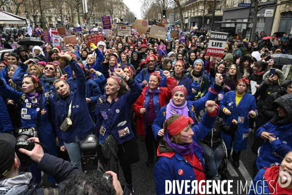 Manifestation pour La Journée internationale des droits des femmes, le 8 Mars 2023. International women sday in Paris.