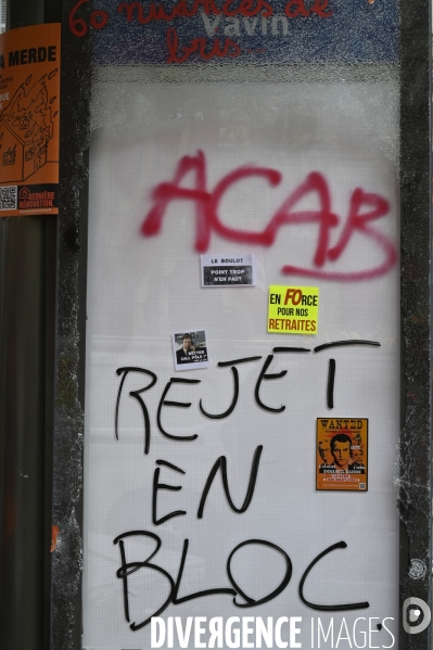 MANIFESTATION CONTRE LA REFORME DES RETRAITES, à Paris le 6/04/2023.. Dégradations sur cette 11e journée de mobilisation.