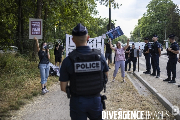 Manifestation anti-fourrure en face de la fondation Louis Vuitton