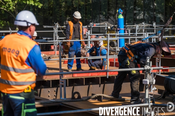 Travaux de construction du Franchissement Urbain Pleyel