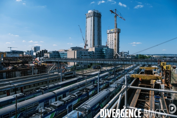 Travaux de construction du Franchissement Urbain Pleyel