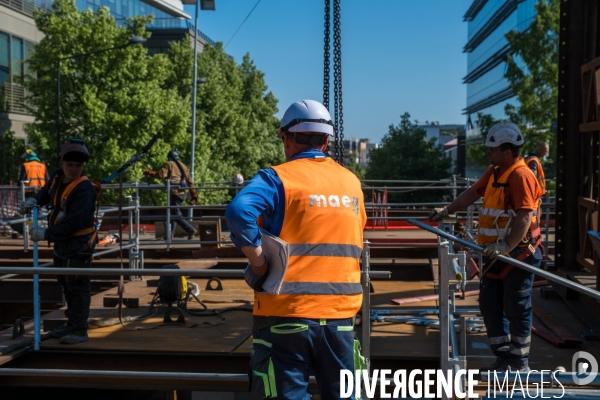 Travaux de construction du Franchissement Urbain Pleyel