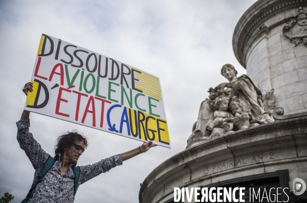 Rassemblement a l appel des soulevements de la terre, place de la republique a paris.