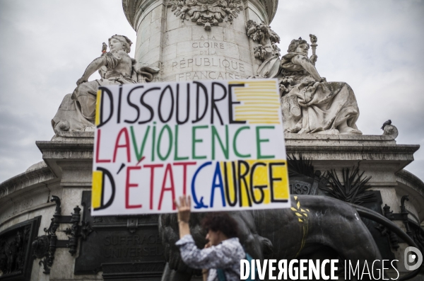 Rassemblement a l appel des soulevements de la terre, place de la republique a paris.