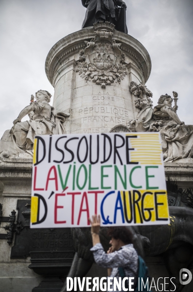 Rassemblement a l appel des soulevements de la terre, place de la republique a paris.