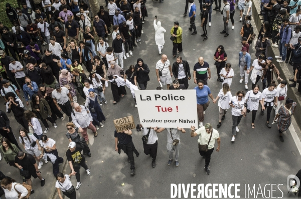 Marche blanche a nanterre en hommage au jeune nahel tue lors d un controle de police.