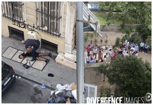 Emeutes Marseille: 1er juillet 21h coté rue, côté jardin. Montage photo en diptyque
