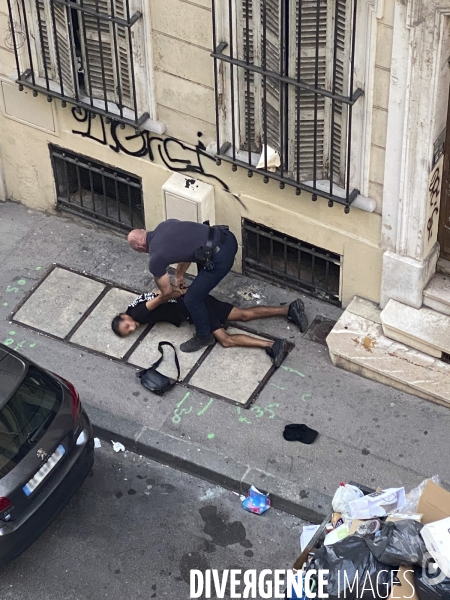 Emeutes Marseille: 1er juillet 21h coté rue, côté jardin. Montage photo en diptyque