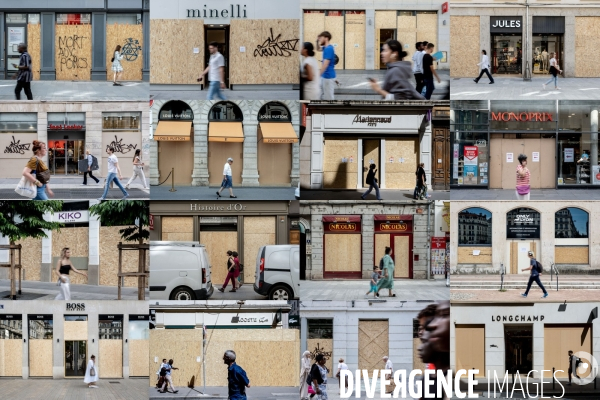 Lyon : Devantures de magasins protégées suite aux emeutes après la mort de Nahel.