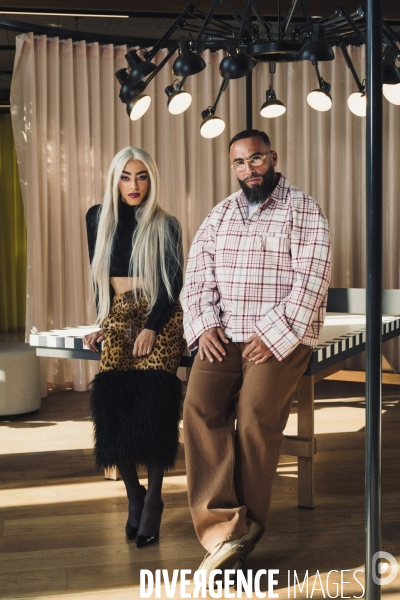 Portrait de médine, rappeur français, et de bilal hassani, auteur, compositeur, interprète.