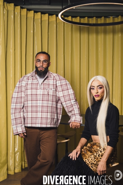 Portrait de médine, rappeur français, et de bilal hassani, auteur, compositeur, interprète.