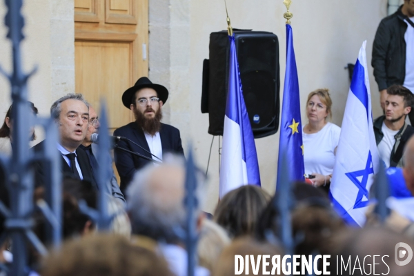 Rassemblement devant la grande Synagogue de Bordeaux après les attaques du Hamas en Israël.