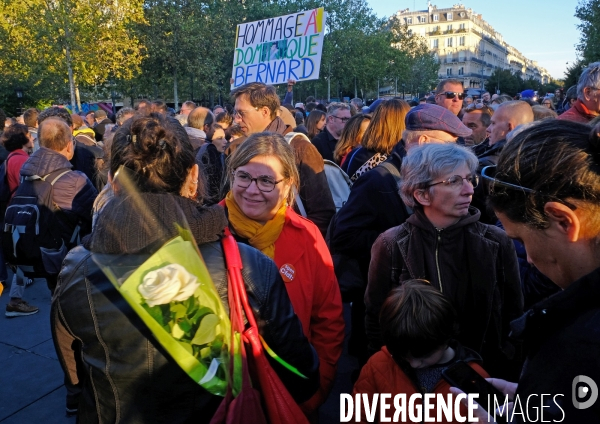 Place de la République, hommage au professeur assassiné, Dominique Bernard,