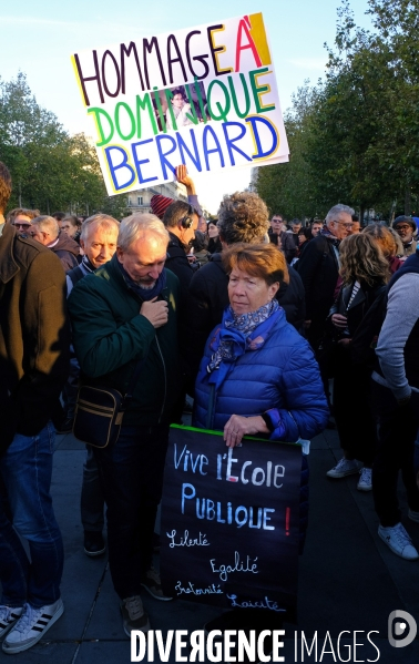 Place de la République, hommage au professeur assassiné, Dominique Bernard,