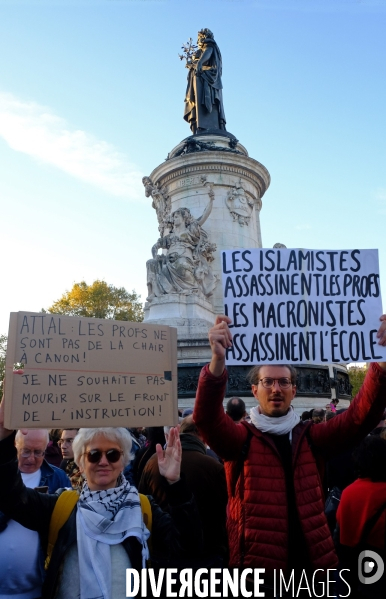 Place de la République, hommage au professeur assassiné, Dominique Bernard,