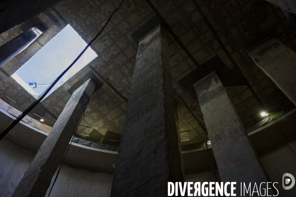 Chantier de « l’impluvium » à Paris, futur réservoir souterrain d’eau pluviale. Septembre 2023.