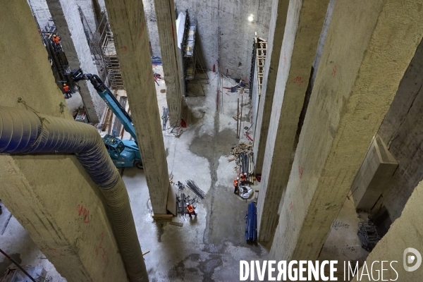 Chantier de « l’impluvium » à Paris, futur réservoir souterrain d’eau pluviale. Septembre 2023.