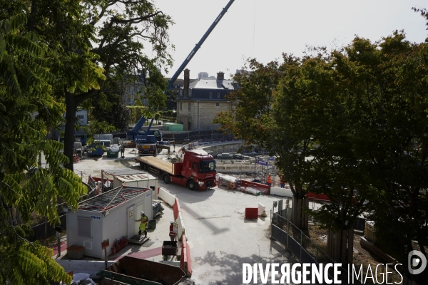 Chantier de « l’impluvium » à Paris, futur réservoir souterrain d’eau pluviale. Septembre 2023.