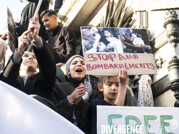 Conflit israélo-palestinien à Gaza. Hommage aux enfants lors du rassemblement à Paris en soutien au peuple palestinien.