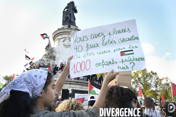 Conflit israélo-palestinien à Gaza. Hommage aux enfants lors du rassemblement à Paris en soutien au peuple palestinien.