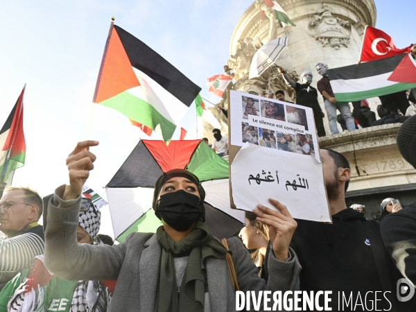Conflit israélo-palestinien à Gaza. Hommage aux enfants lors du rassemblement à Paris en soutien au peuple palestinien.