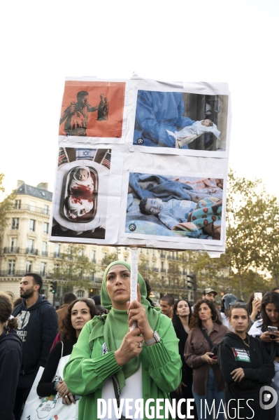 Conflit israélo-palestinien à Gaza. Hommage aux enfants lors du rassemblement à Paris en soutien au peuple palestinien.