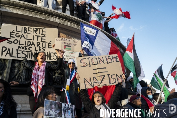 Rassemblement à Paris en soutien au peuple palestinien en raison du conflit israélo-palestinien à Gaza