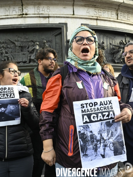 Rassemblement à Paris en soutien au peuple palestinien en raison du conflit israélo-palestinien à Gaza